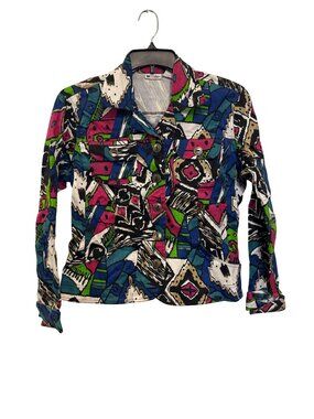 Vintage  Cropped Jacket Medium Units Womens Abstract Multicolor Button-Down